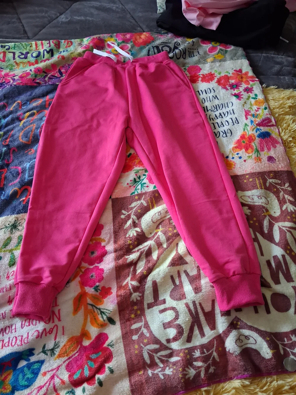 Kids 4 Cotton Blend Drawstring Joggers - Pink, Hot Pink, Gray & Black Size 5-6Y